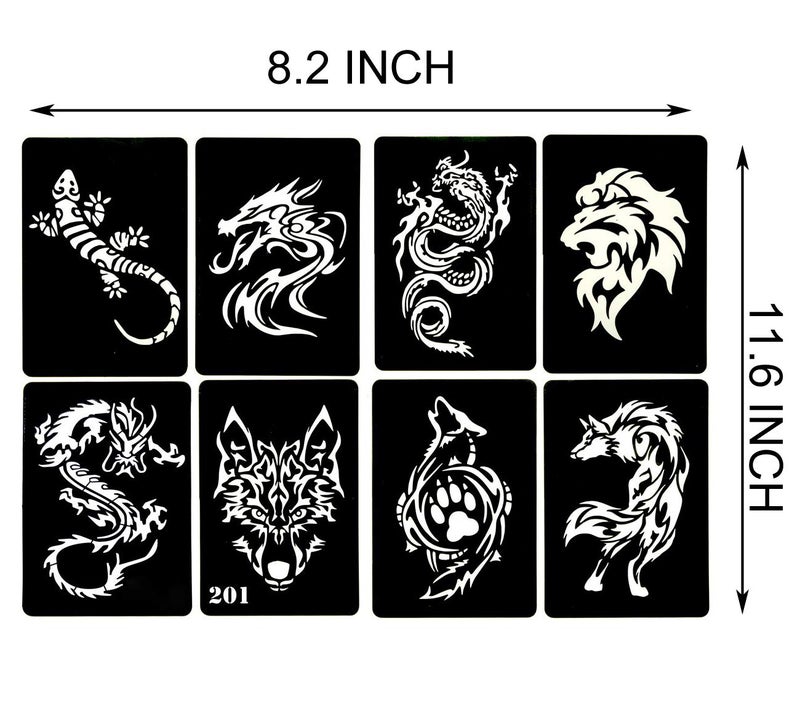 Kotbs 4 Sheets Temporary Tattoo Stencils, 32pcs Animal Patterns Henna Tattoo Stencil Kit Temporary Glitter Airbrush Tattoo Stencils Arabian Tattoo Stickers for Face Body Paint Art - Image 2
